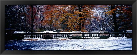 Framed Snow Covered Balcony in Central Park, New York City Print