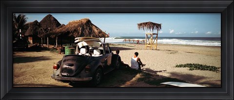Framed Surfer at Zicatela Beach, Mexico Print