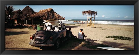 Framed Surfer at Zicatela Beach, Mexico Print