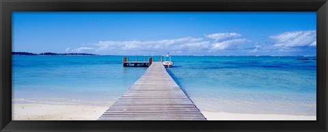 Framed Jetty on the beach, Mauritius Print