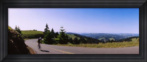 Framed Cycler on Mt Tamalpais, Marin County, California Print