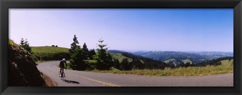 Framed Cycler on Mt Tamalpais, Marin County, California Print