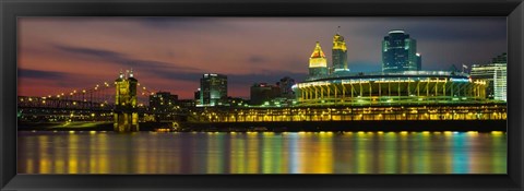 Framed Cincinnati Buildings at Night, Ohio Print