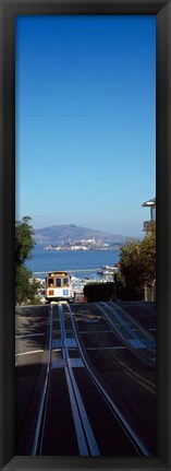Framed Cable Car near Alcatraz Island, San Francisco Bay Print