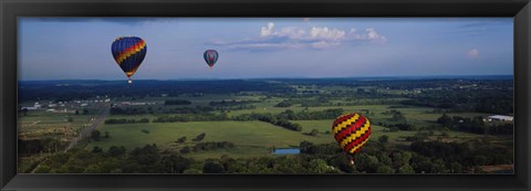 Framed Hot air balloons floating in the sky, Illinois River, Tahlequah, Oklahoma, USA Print