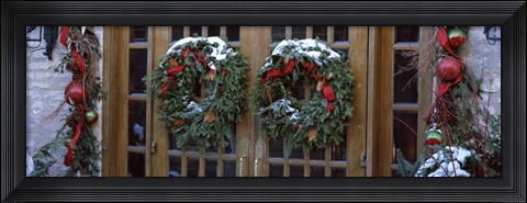 Framed Christmas Wreaths on Doors Print