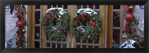 Framed Christmas Wreaths on Doors Print