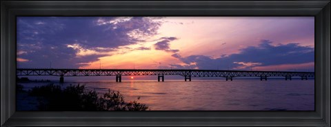 Framed Sun Setting over the Mackinac Bridge, Michigan Print