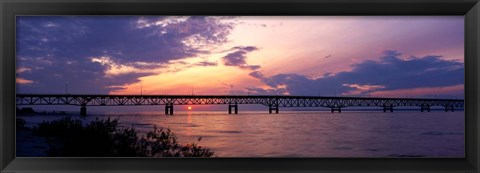 Framed Sun Setting over the Mackinac Bridge, Michigan Print