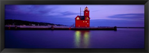 Framed Big Red Lighthouse at Dusk, Holland, Michigan Print