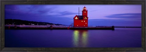 Framed Big Red Lighthouse at Dusk, Holland, Michigan Print