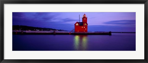 Framed Big Red Lighthouse at Dusk, Holland, Michigan Print