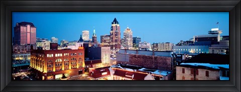 Framed Winter Skyline At Night, Milwaukee, Wisconsin Print