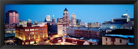 Framed Winter Skyline At Night, Milwaukee, Wisconsin Print