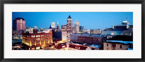 Framed Winter Skyline At Night, Milwaukee, Wisconsin Print