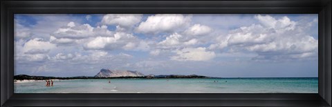 Framed La Cinta Beach with Tavolara Island, San Teodoro, Italy Print