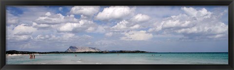 Framed La Cinta Beach with Tavolara Island, San Teodoro, Italy Print