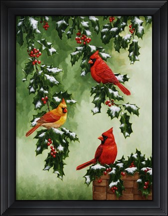 Framed Cardinals Hollies with Snow Print