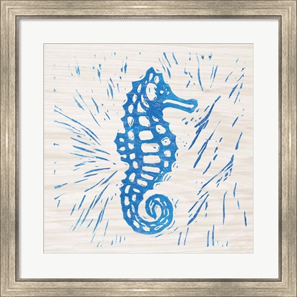 Framed Sea Creature Seahorse Blue Print