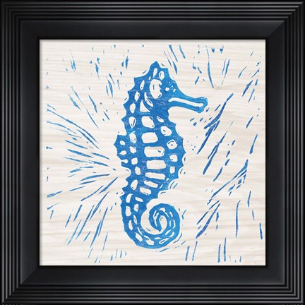 Framed Sea Creature Seahorse Blue Print