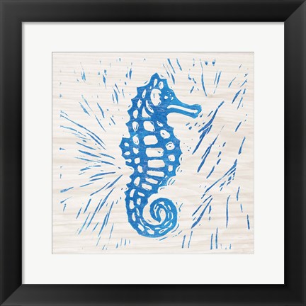 Framed Sea Creature Seahorse Blue Print