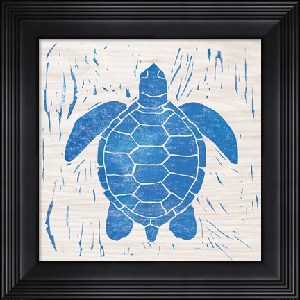 Framed Sea Creature Turtle Blue Print
