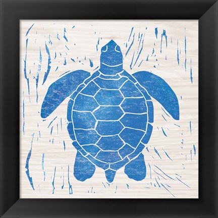 Framed Sea Creature Turtle Blue Print