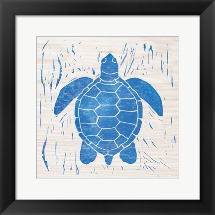 Framed Sea Creature Turtle Blue Print