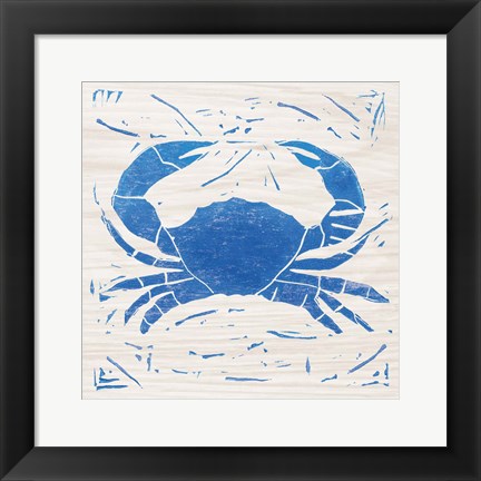 Framed Sea Creature Crab Blue Print