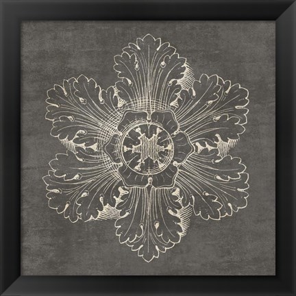 Framed Rosette V Gray Print