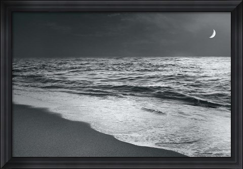 Framed Moonrise Beach Black and White Print