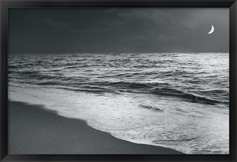 Framed Moonrise Beach Black and White Print