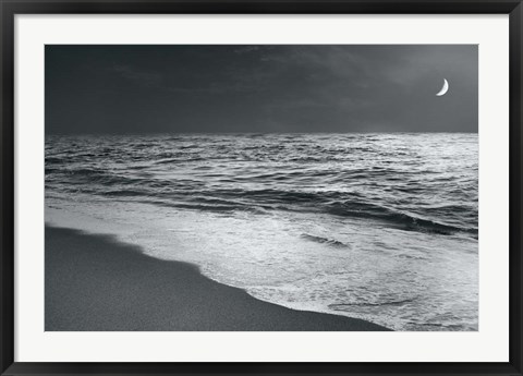 Framed Moonrise Beach Black and White Print