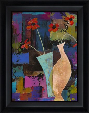 Framed Abstract Expressionist Flowers I Print