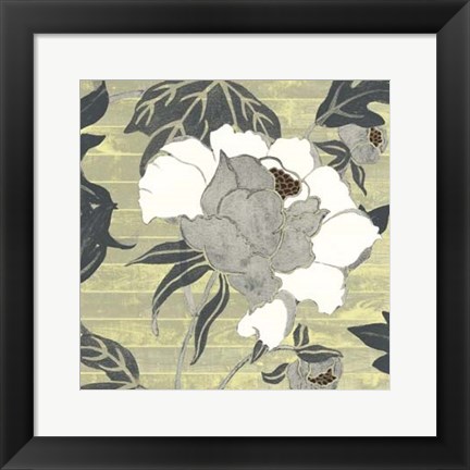 Framed Woodgrain Peony I Print