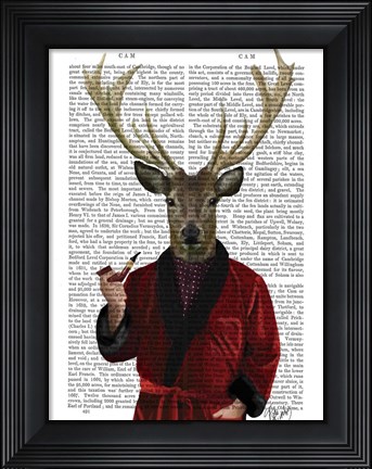 Framed Deer in Smoking Jacket Print