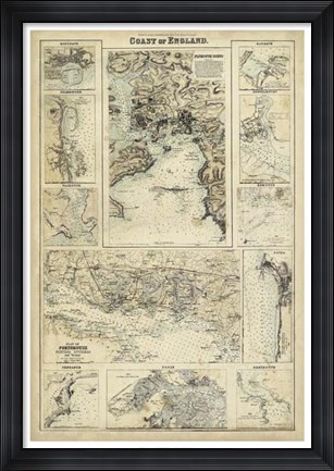 Framed Map of the Coast of England I Print