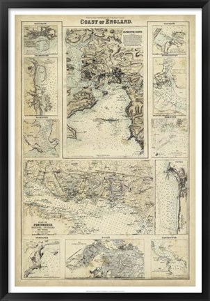 Framed Map of the Coast of England I Print