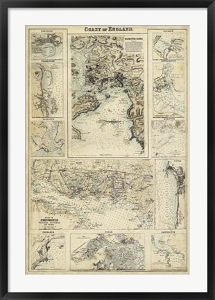 Framed Map of the Coast of England I Print