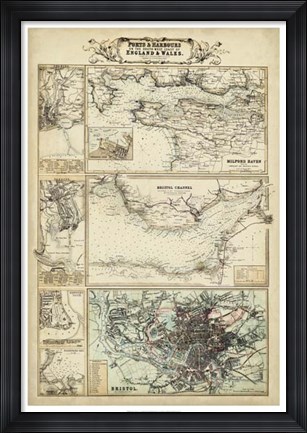 Framed Map of the Coast of England II Print