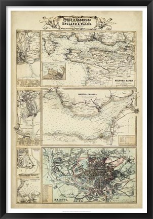Framed Map of the Coast of England II Print