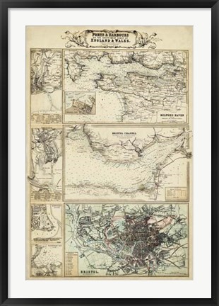 Framed Map of the Coast of England II Print