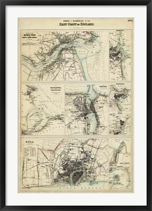 Framed Map of the Coast of England III Print