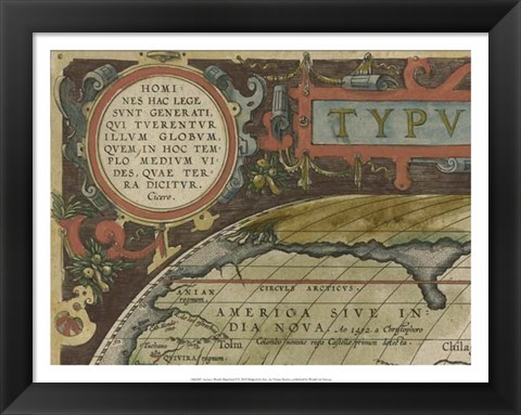 Framed Antique World Map Grid I Print