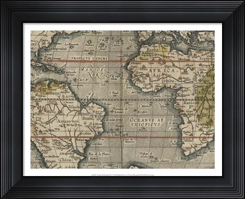 Framed Antique World Map Grid V Print