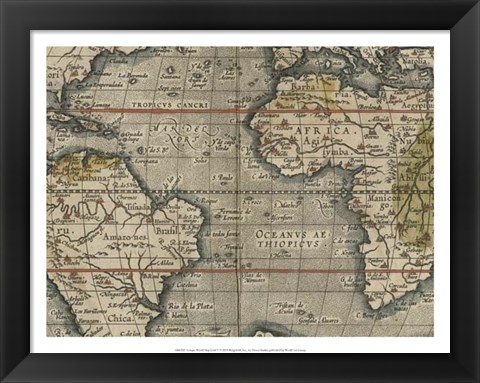 Framed Antique World Map Grid V Print