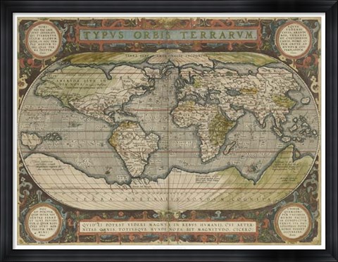 Framed Antique World Map 36x48 Print