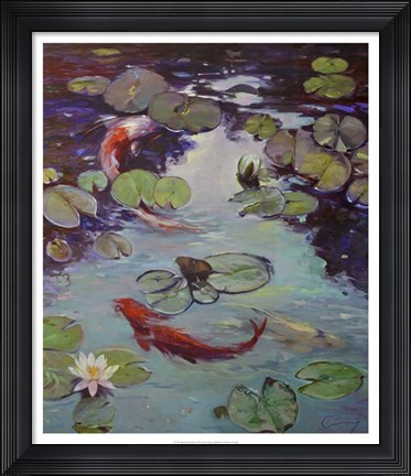 Framed Red Koi &amp; Lilies Print