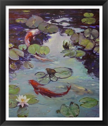 Framed Red Koi &amp; Lilies Print