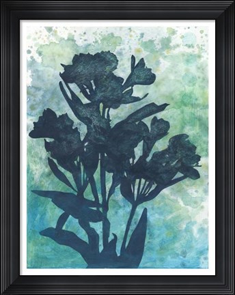Framed Indigo Floral Silhouette I Print